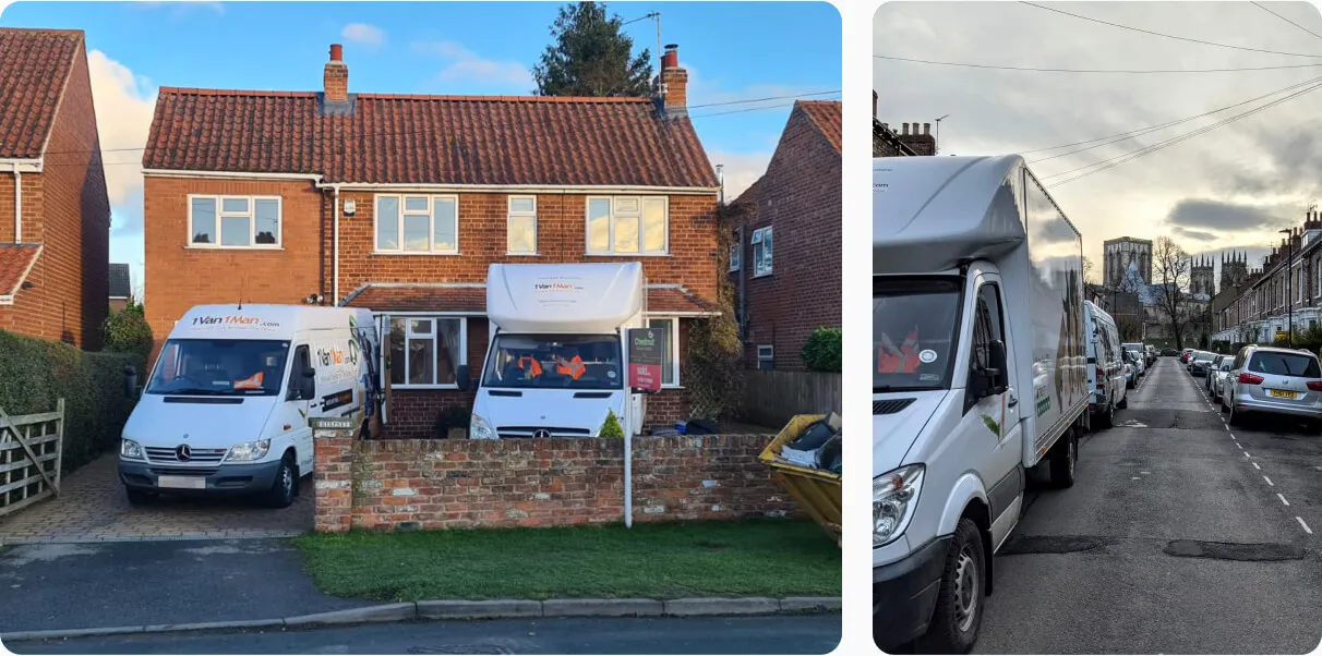 Removal vans parked on tight access street in York