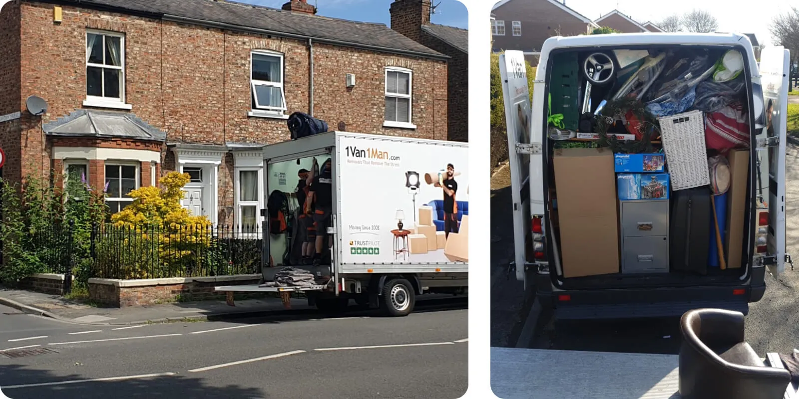 Movers unloading furniture and boxes in York for 1 Van 1 Man Removals