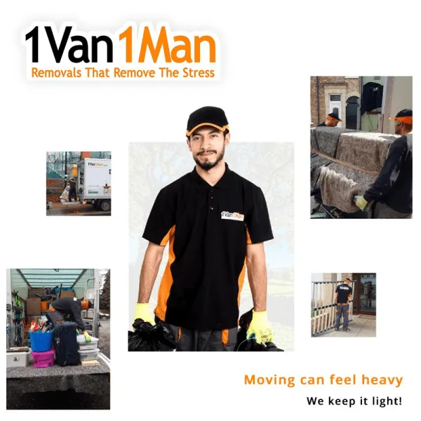A professional 1 Van 1 Man removal van parked on a historic residential street in York