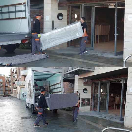  1 Van 1 Man Removals team managing a narrow access flat and apartment move in York city centre